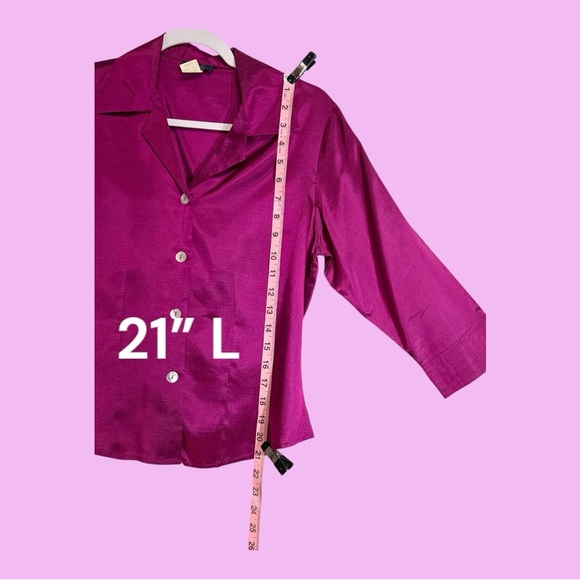 Career Blouse Magenta 3/4 Sleeve Button Up Size Small - Picture 2 of 5